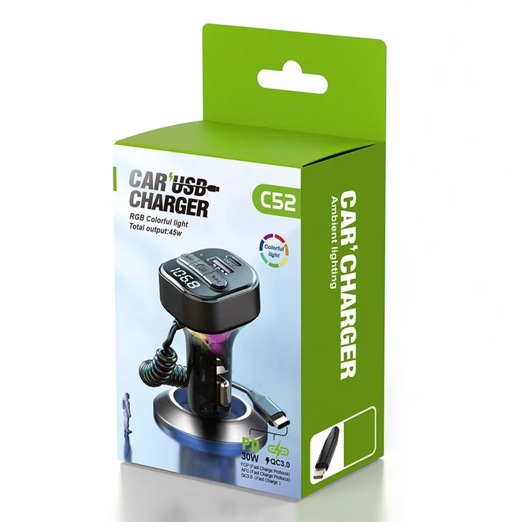 C52 Car FM -передатчик Bluetooth -приемник MP3 Player Сигарета Зажигалка Автомобиля Зарядное Устройство