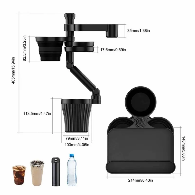 JY-G204 ABS+Stainless Steel Car Cup Holder Meal Tray Drink Cup Storage Rack with Aromatherapy Function