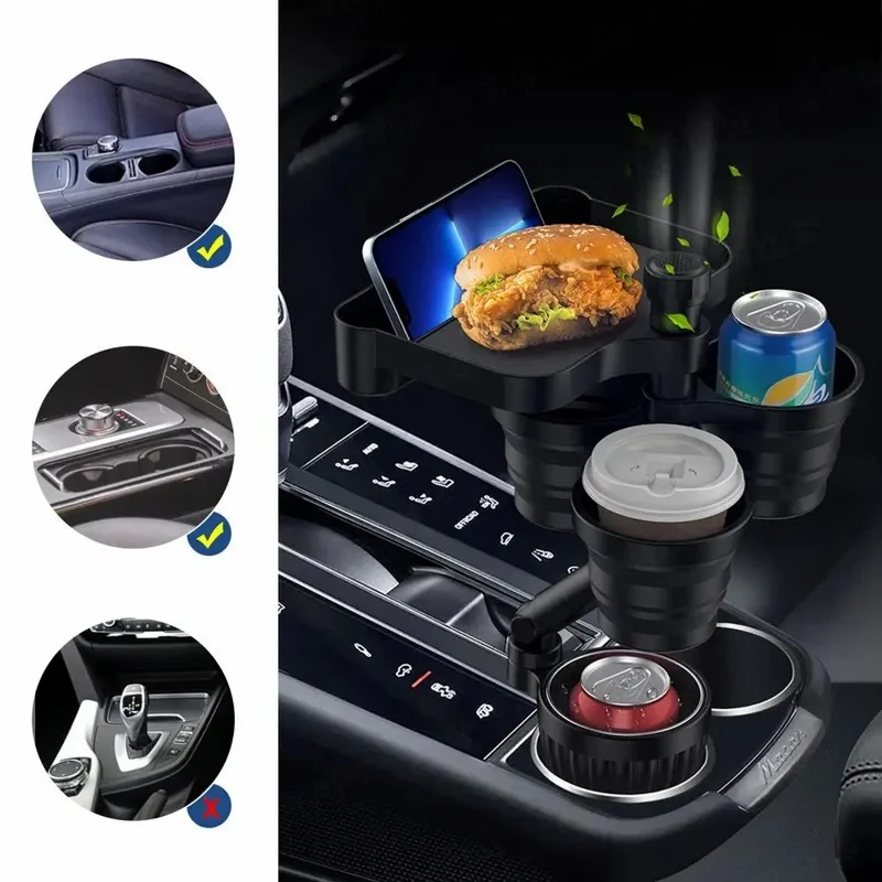 JY-G204 ABS+Stainless Steel Car Cup Holder Meal Tray Drink Cup Storage Rack with Aromatherapy Function