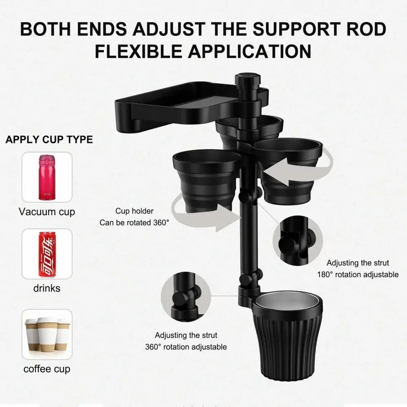 JY-G204 ABS+Stainless Steel Car Cup Holder Meal Tray Drink Cup Storage Rack with Aromatherapy Function