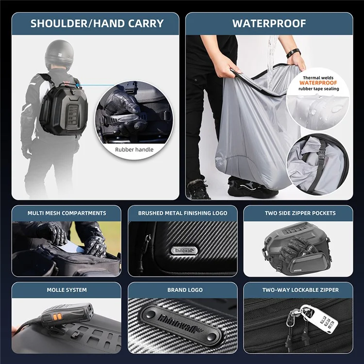 RHINOWALK MT2335 23L-35L Erweiterbare Hart-Motorrad-Taschenhalterung Polyester-Rucksack Schultertasche - Kohlefasertextur