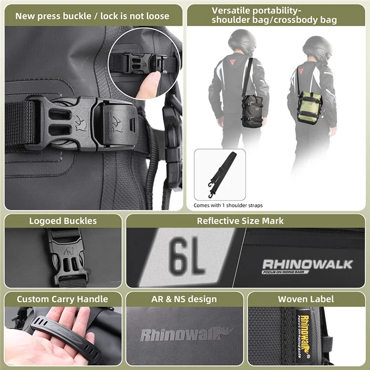 RHINOWALK MT2206 6L Waterproof Motorcycle Side Storage Bag Motorbike Side Bumper Bag - Black