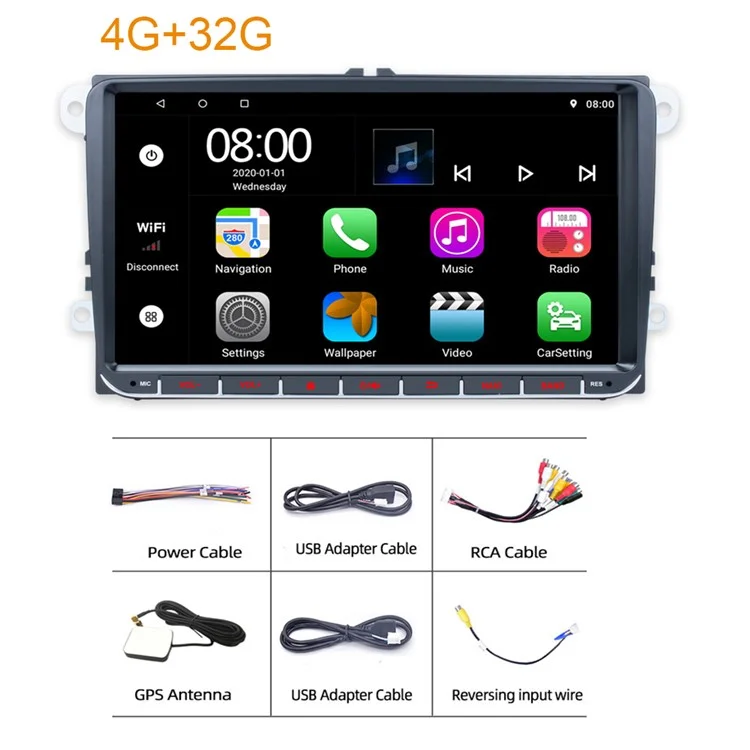 RH-753D Para Golf MK5 / Polo / Passat / Jetta 4G+32G Reprodutor de Mídia Veicular WiFi HD de 9 polegadas com Rádio FM e Exibição de Reversão