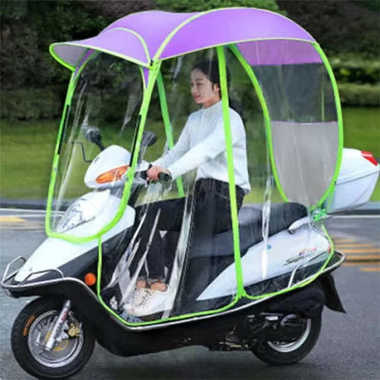 Elektrisches Motorrad-Regenschutz-Dach - Vollständig eingeschlossenes Motorradüberdachung Regenschirm Baldachin - Silberbeschichtung Lila