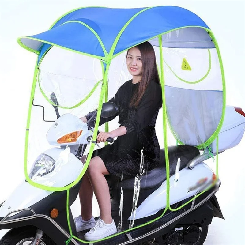 Electric Bike Motorcycle Rain Shelter Fully Enclosed Motorbike Umbrella Awning Rain Hood - Silver Coating Rose