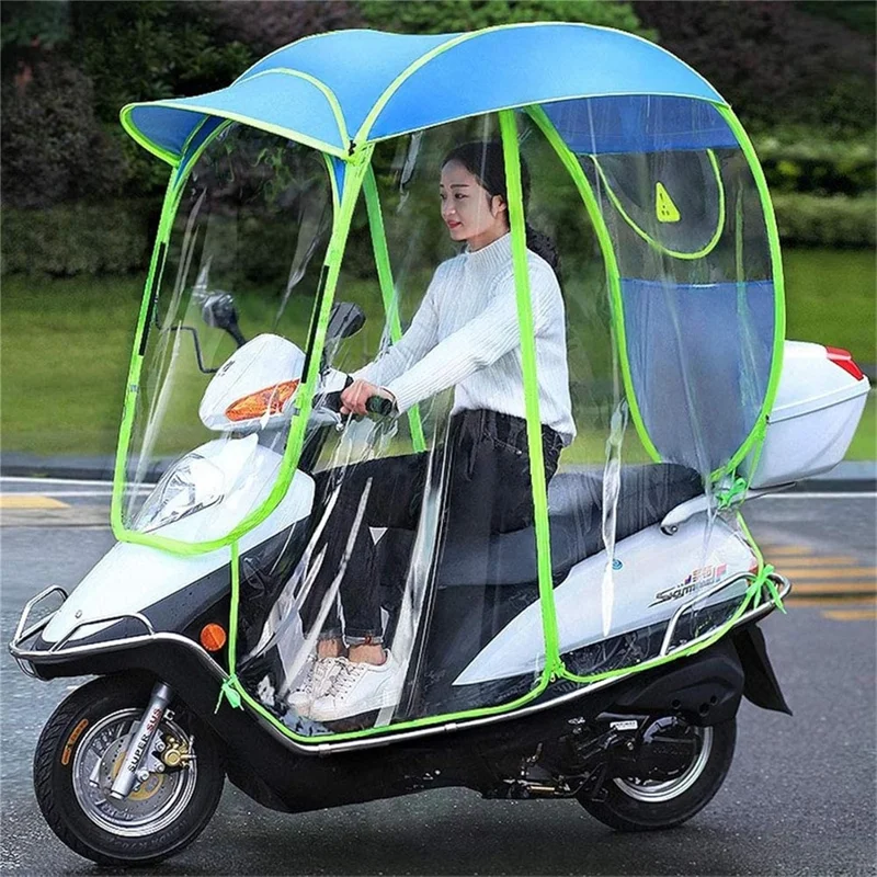 Electric Bike Motorcycle Rain Shelter Fully Enclosed Motorbike Umbrella Awning Rain Hood - Silver Coating Rose