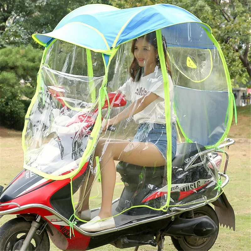 Electric Bike Motorcycle Rain Shelter Fully Enclosed Motorbike Umbrella Awning Rain Hood - Silver Coating Rose