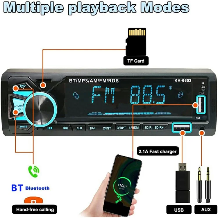 1789 Smart Bluetooth-compatible Lossless Music Car MP3 Player TF / U-Disk / AUX FM Radio Car Player