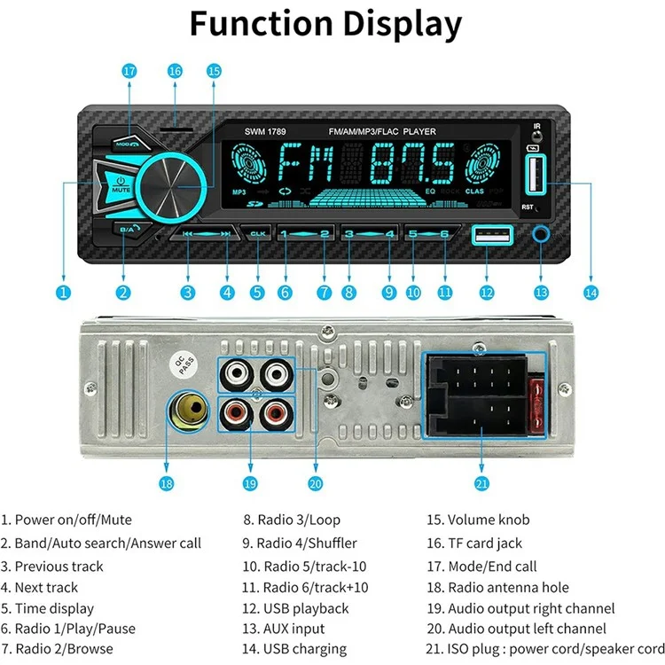 1789 Smart Bluetooth-compatible Lossless Music Car MP3 Player TF / U-Disk / AUX FM Radio Car Player