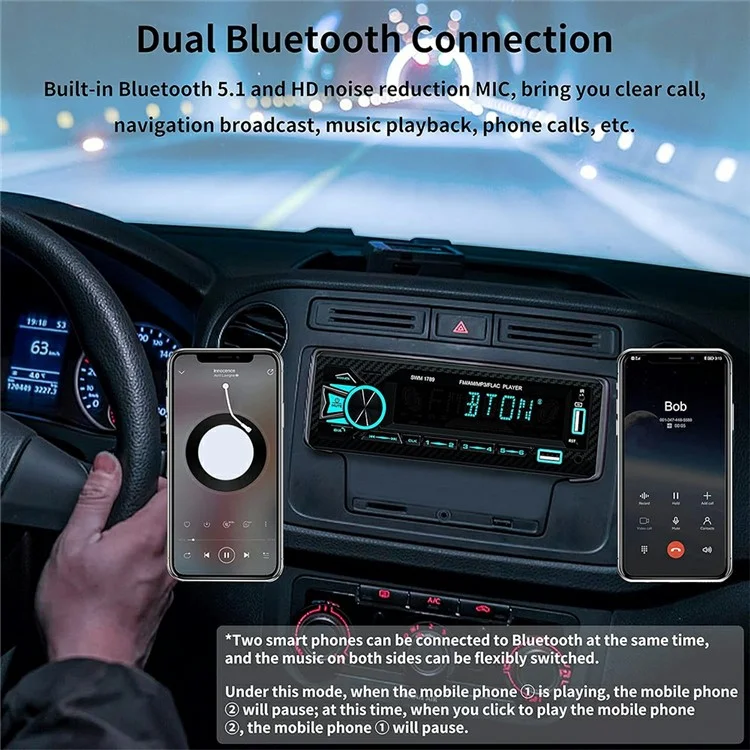 1789 Smart Bluetooth-compatible Lossless Music Car MP3 Player TF / U-Disk / AUX FM Radio Car Player