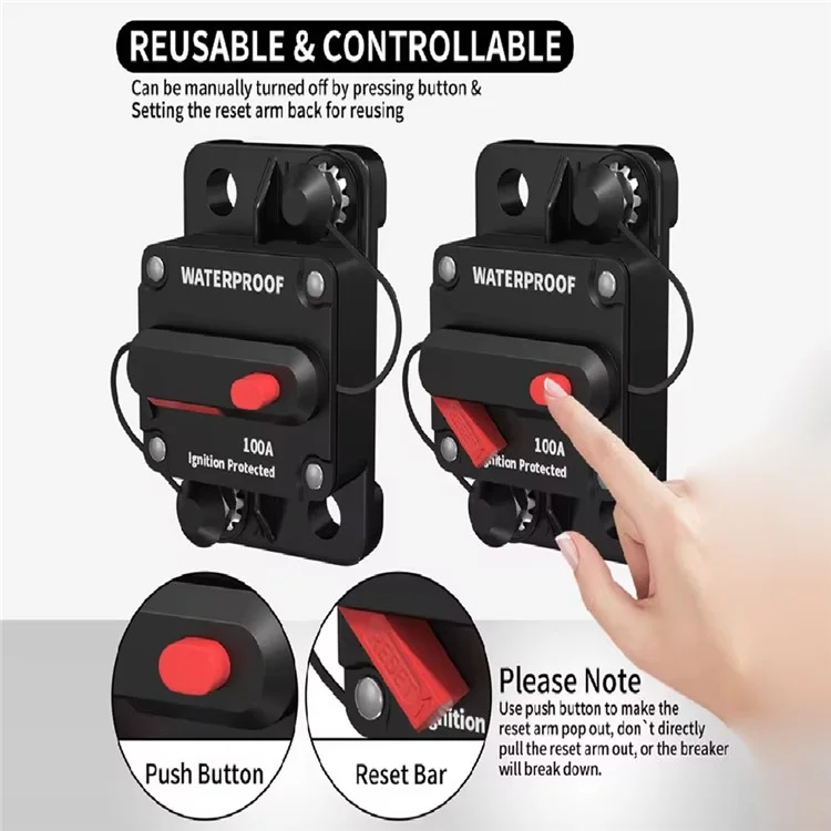 30A - 300A 12 - 48V DC IP67 Wasserdichter Schutzschalter mit manueller Rückstellung für Auto / Yacht / Wohnmobil - 30A