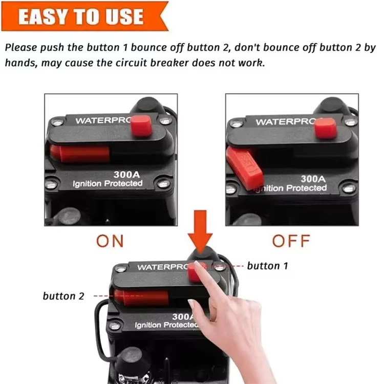 30A - 300A 12 - 48V DC IP67 Waterproof Circuit Breaker with Manual Reset Button for Car / Yacht / RV - 200A