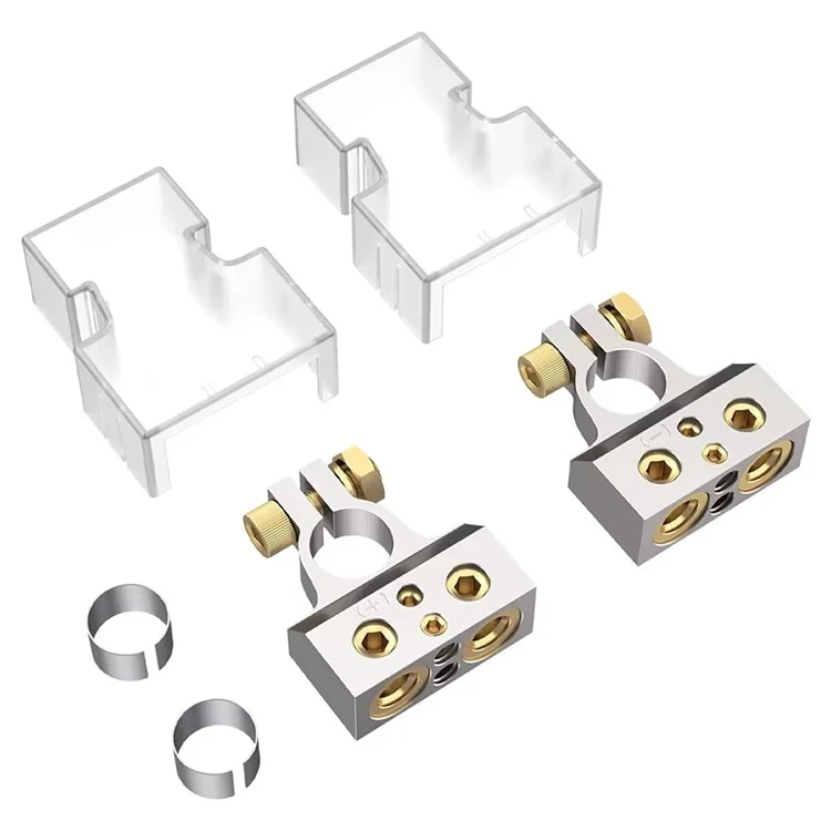 2Pcs Positive and Negative Car Battery Terminal Connectors for Automotive  /  Marine Battery Clamps - Silver+Gold