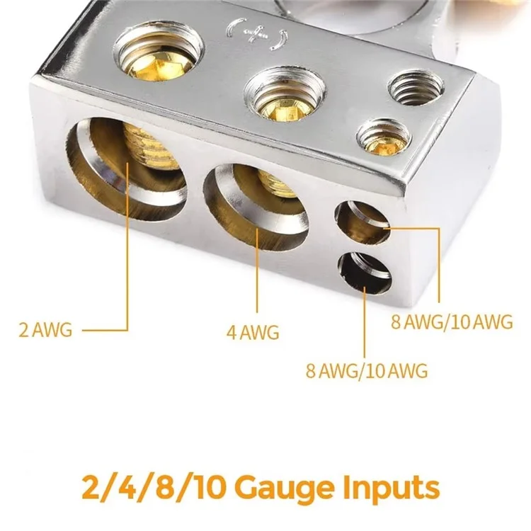 2Pcs Positive and Negative Car Battery Terminal Connectors for Automotive  /  Marine Battery Clamps - Silver+Gold