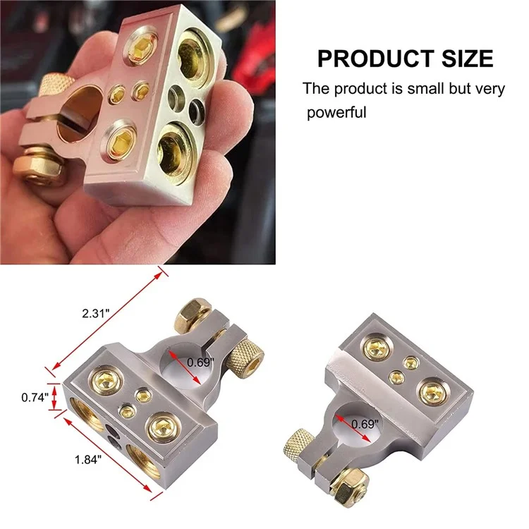 2Pcs Positive and Negative Car Battery Terminal Connectors for Automotive  /  Marine Battery Clamps - Silver+Gold