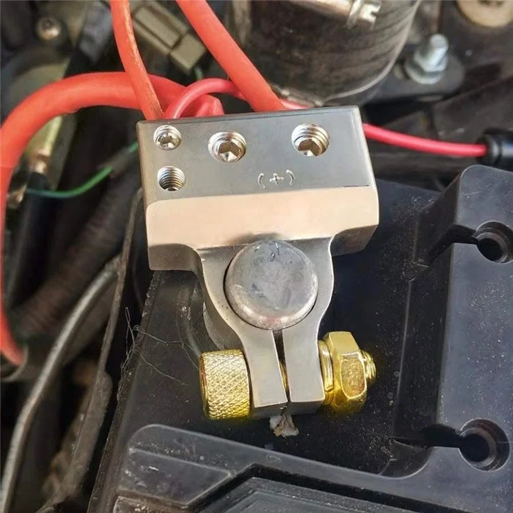 2Pcs Positive and Negative Car Battery Terminal Connectors for Automotive  /  Marine Battery Clamps - Silver+Gold