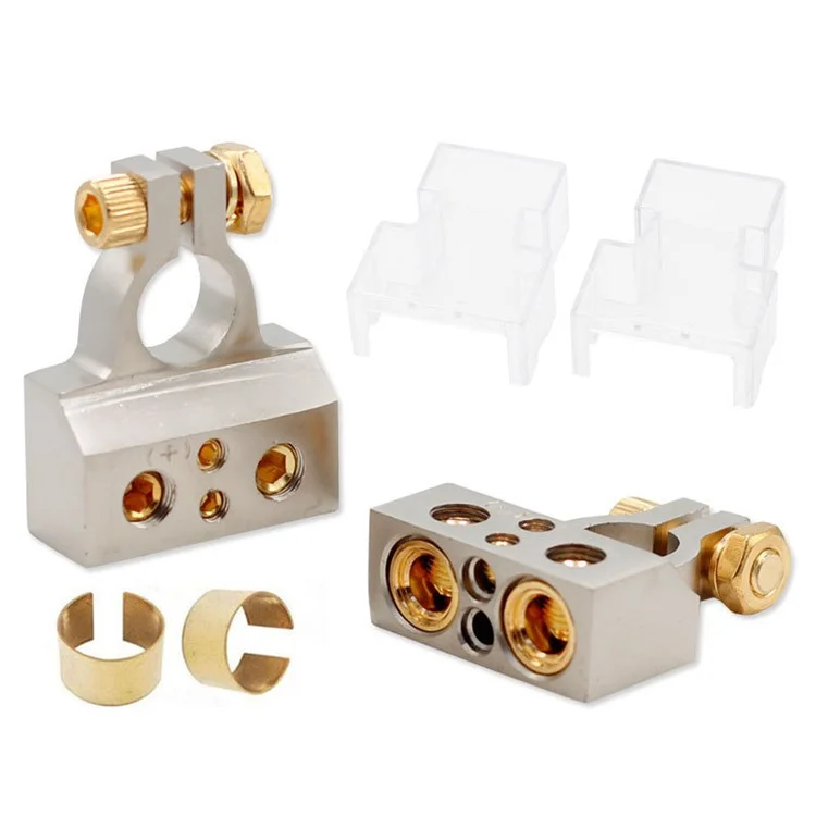 2Pcs Positive and Negative Car Battery Terminal Connectors for Automotive  /  Marine Battery Clamps - Silver+Gold