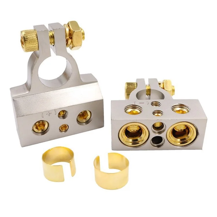 2Pcs Positive and Negative Car Battery Terminal Connectors for Automotive  /  Marine Battery Clamps - Silver+Gold