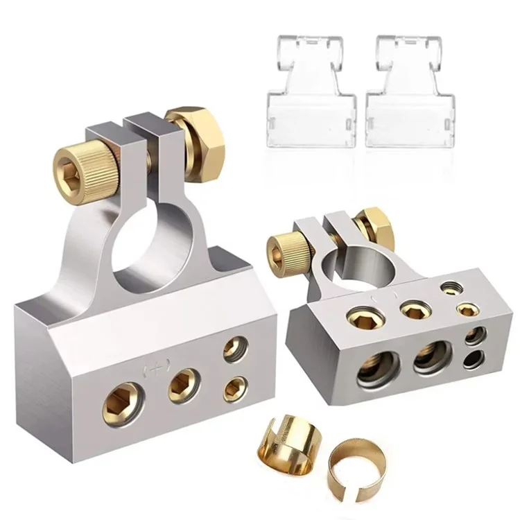 2Pcs Positive and Negative Car Battery Terminal Connectors for Automotive  /  Marine Battery Clamps - Silver+Gold
