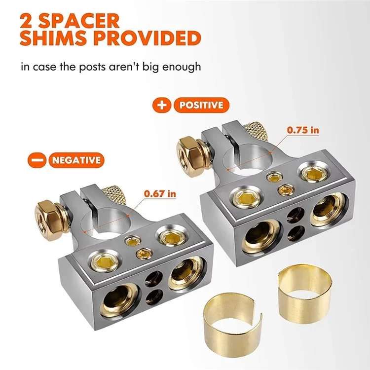 2Pcs Positive and Negative Car Battery Terminal Connectors for Automotive  /  Marine Battery Clamps - Silver+Gold