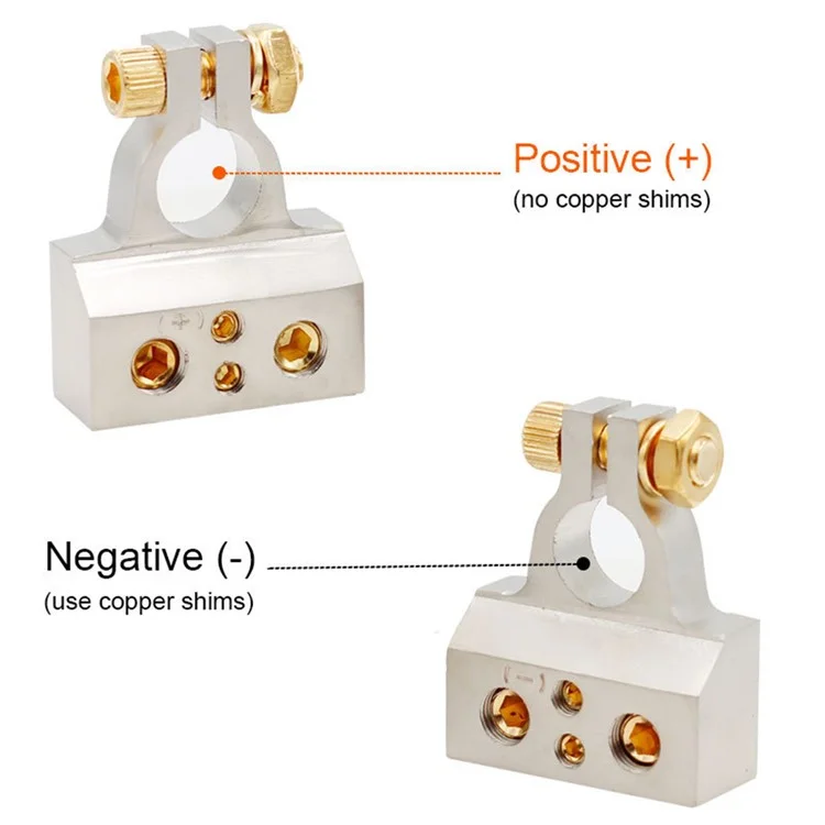 2Pcs Positive and Negative Car Battery Terminal Connectors for Automotive  /  Marine Battery Clamps - Silver+Gold