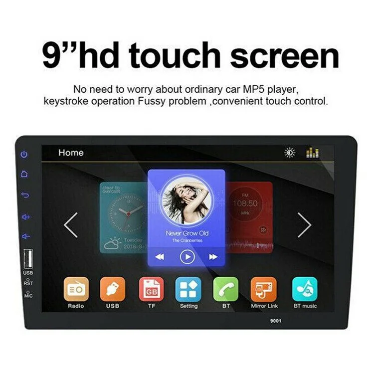 RH752A para Coche Reproductor Multimedia MP5 con Pantalla Táctil de 9 Pulgadas, Bluetooth, Radio FM