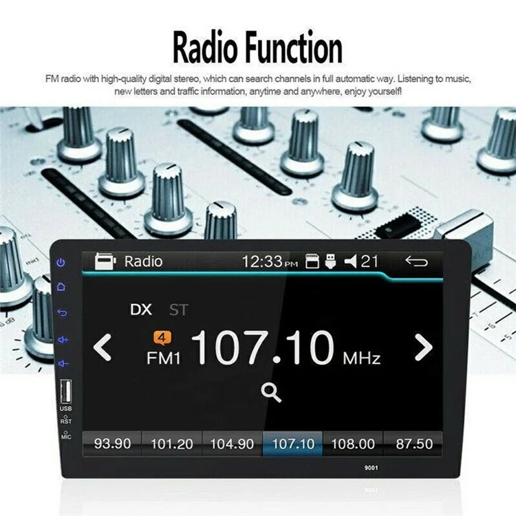 RH752A para Coche Reproductor Multimedia MP5 con Pantalla Táctil de 9 Pulgadas, Bluetooth, Radio FM