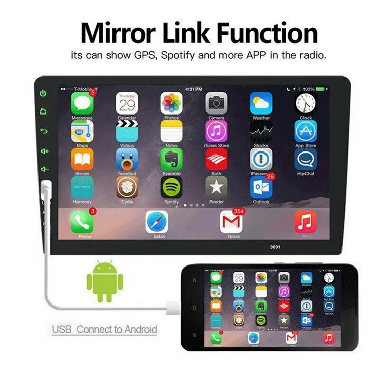 RH752A para Coche Reproductor Multimedia MP5 con Pantalla Táctil de 9 Pulgadas, Bluetooth, Radio FM