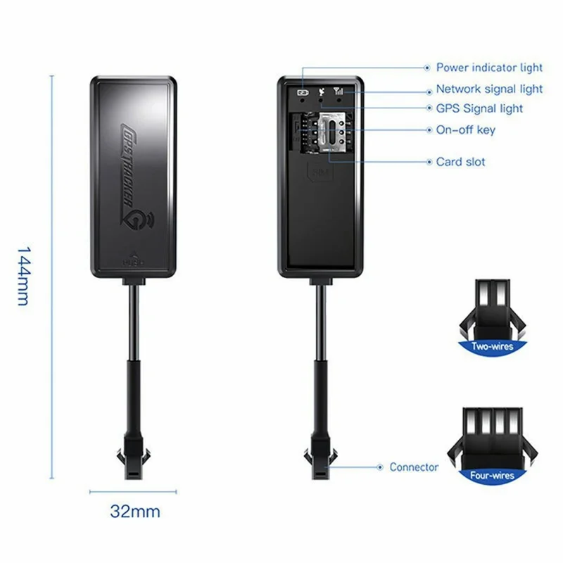 PG09 Portable GPS Tracker 4G Real Time Vehicle Tracking Device for Car / Motorcycle / Truck, 4-Wire Version - Black