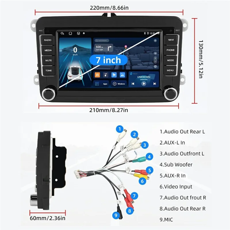 7" Android 15-bilradio 2G+32G med CarPlay, Android GPS-navigation og 12-LED-back-up-kamera, autospiller til Volkswagen Golf MK5 / Polo Passat Jetta