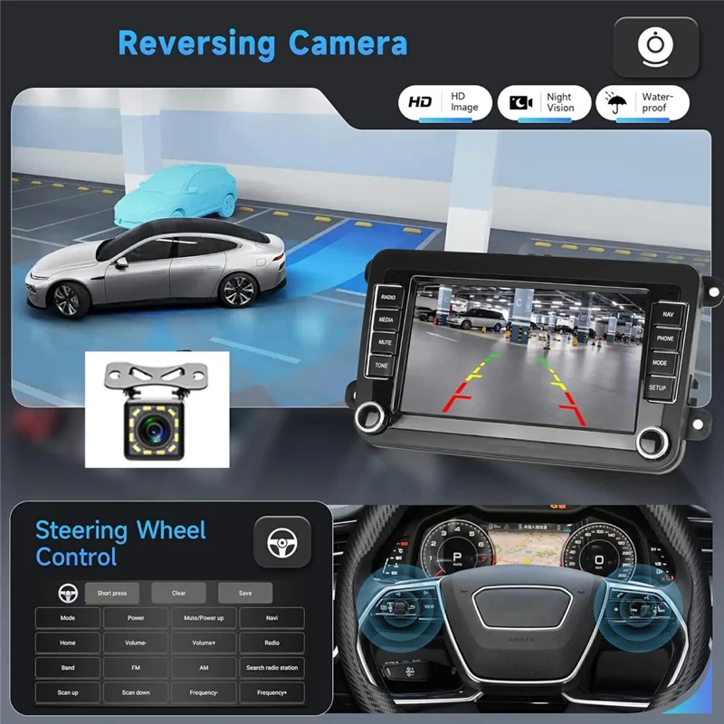7-tommers Android 15 bilradio 4G+64G CarPlay-afspiller Android GPS-navigation 12-LED-backkamera Auto-afspiller til Volkswagen Golf MK5 / Polo Passat Jetta