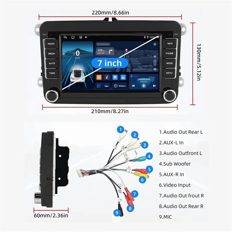 7-tommers Android 15 bilradio 4G+64G CarPlay-afspiller Android GPS-navigation 12-LED-backkamera Auto-afspiller til Volkswagen Golf MK5 / Polo Passat Jetta