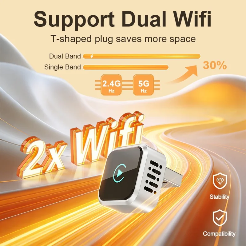 K6 Ultra1 Wireless CarPlay Adapter Dual System 2 in 1 Bluetooth-compatible 5.4 Dual Band WiFi Converter for iPhone Android Auto - Silver