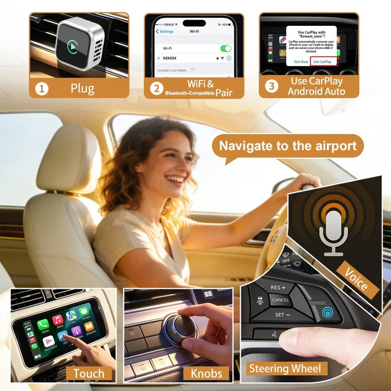 K6 Ultra1 Wireless CarPlay Adapter Dual System 2 in 1 Bluetooth-compatible 5.4 Dual Band WiFi Converter for iPhone Android Auto - Silver