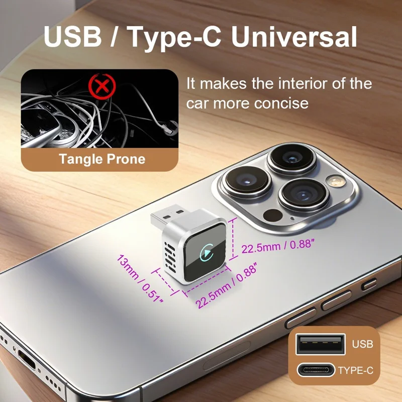 K6 Ultra1 Wireless CarPlay Adapter Dual System 2 in 1 Bluetooth-compatible 5.4 Dual Band WiFi Converter for iPhone Android Auto - Silver