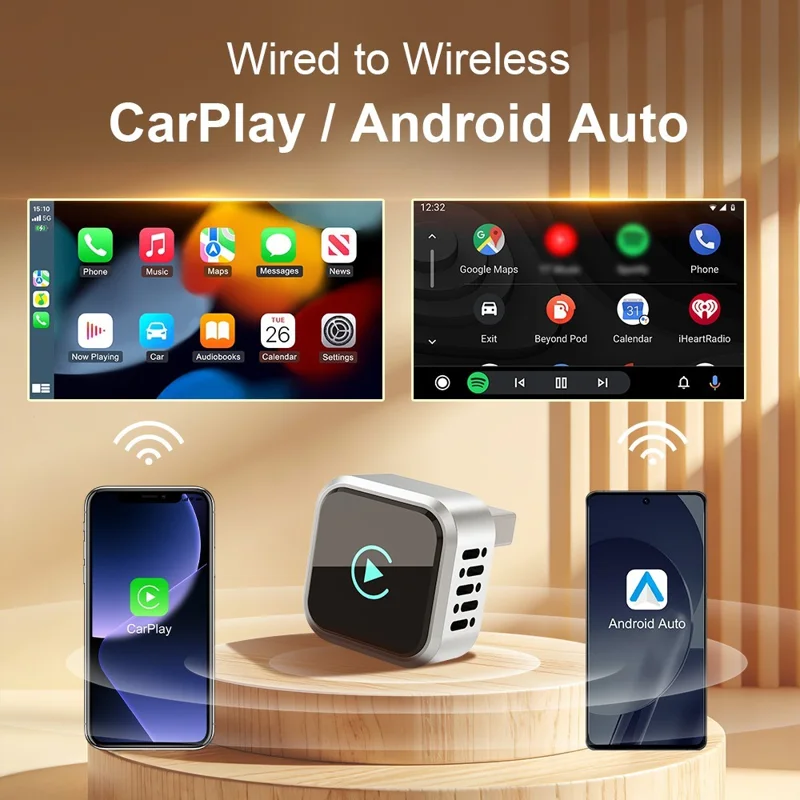 K6 Ultra1 Wireless CarPlay Adapter Dual System 2 in 1 Bluetooth-compatible 5.4 Dual Band WiFi Converter for iPhone Android Auto - Silver