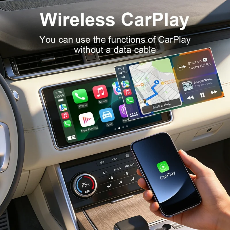 K6 Plus 4 in 1 Wireless CarPlay Adapter USB-A Plug and Play Car Receiver for Wired to Wireless Conversion - Orange
