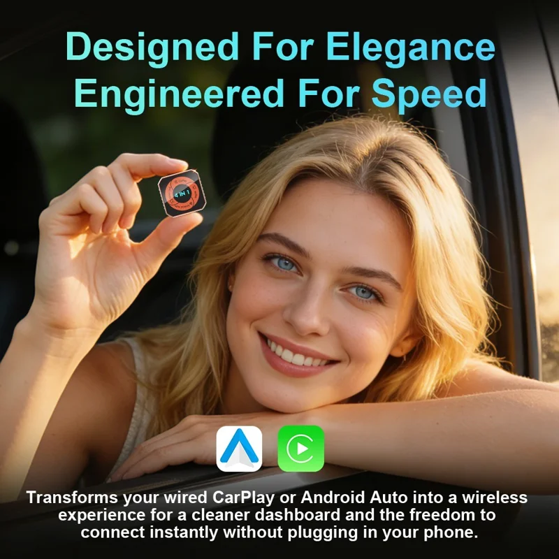 K6 Plus 4 in 1 Wireless CarPlay Adapter USB-A Plug and Play Car Receiver for Wired to Wireless Conversion - Orange