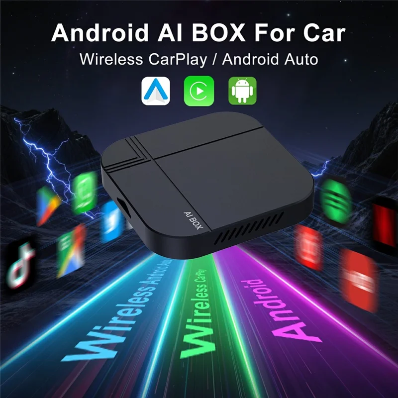 K712 4+32GB Wireless CarPlay Android Auto AI Box Adapter for iPhone Android Vehicles - Black