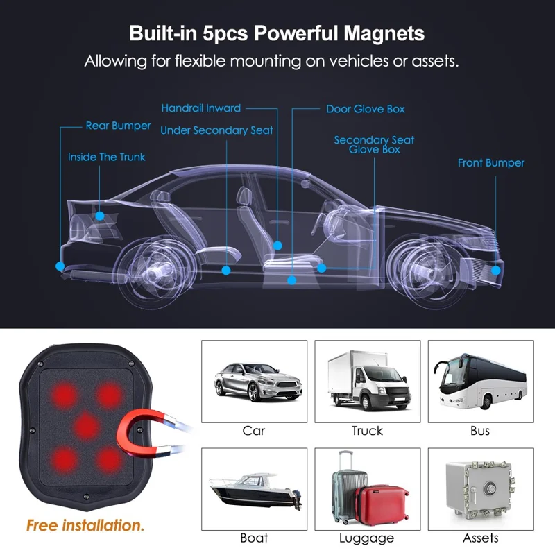 TKSTAR TK907 2G GPS Tracker 20000mAh Battery Magnetic Vehicle Asset Locator - Black