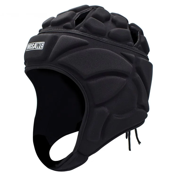WOSAWE BL329 Football Soccer Baseball Goalkeeper Helmet Rugby Sports Adjustable Safety Head Cap Protector - Black, M