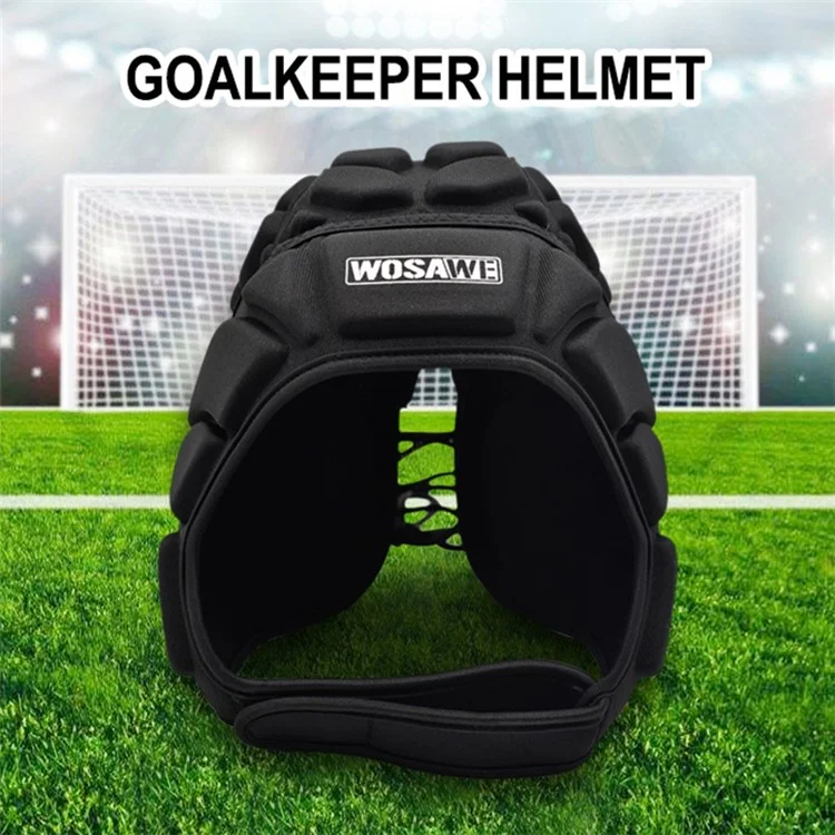 WOSAWE BL329 Football Soccer Baseball Goalkeeper Helmet Rugby Sports Adjustable Safety Head Cap Protector - Black, M