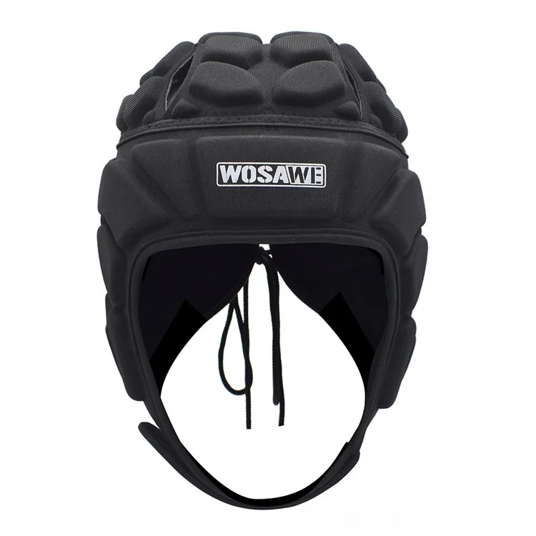 WOSAWE BL329 Football Soccer Baseball Goalkeeper Helmet Rugby Sports Adjustable Safety Head Cap Protector - Black, M