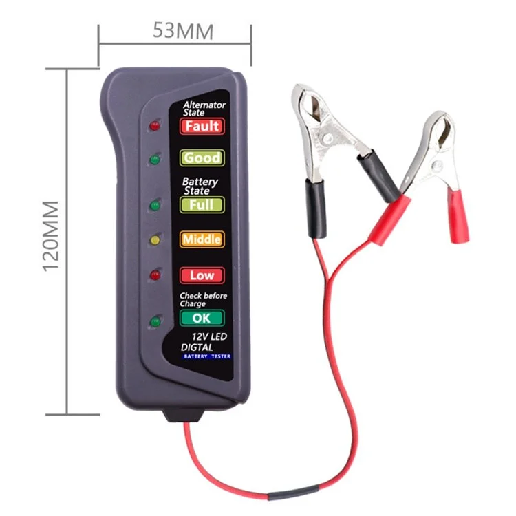 Tester Batteria Per Veicolo E-bike 12V Con 6 Luci a LED Rilevatore di Batterie Portatili Per Motociclette di Auto