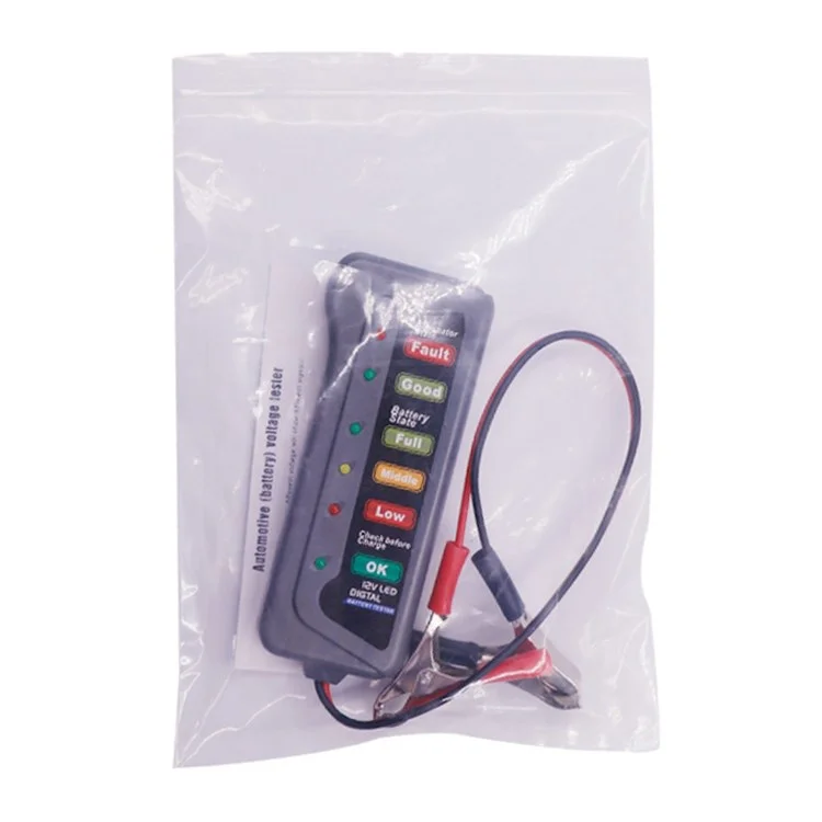 12V E-bike Vehicle Battery Tester with 6 LED Lights Portable Battery Detector for Cars Motorcycles