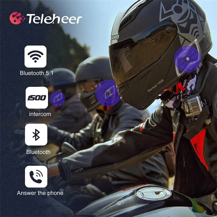 TELEHEER T6plus Motorcycle Helmet Bluetooth Headphone Outdoor Headset Waterproof Motorbike Sports Headset