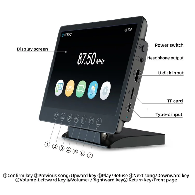 M7 Transmisor FM inalámbrico para automóvil Reproductor de MP5 1080P HD WiFi Pantalla de proyección inalámbrica de 7 pulgadas Reproductor de tarjeta TF / U Disk / AUX