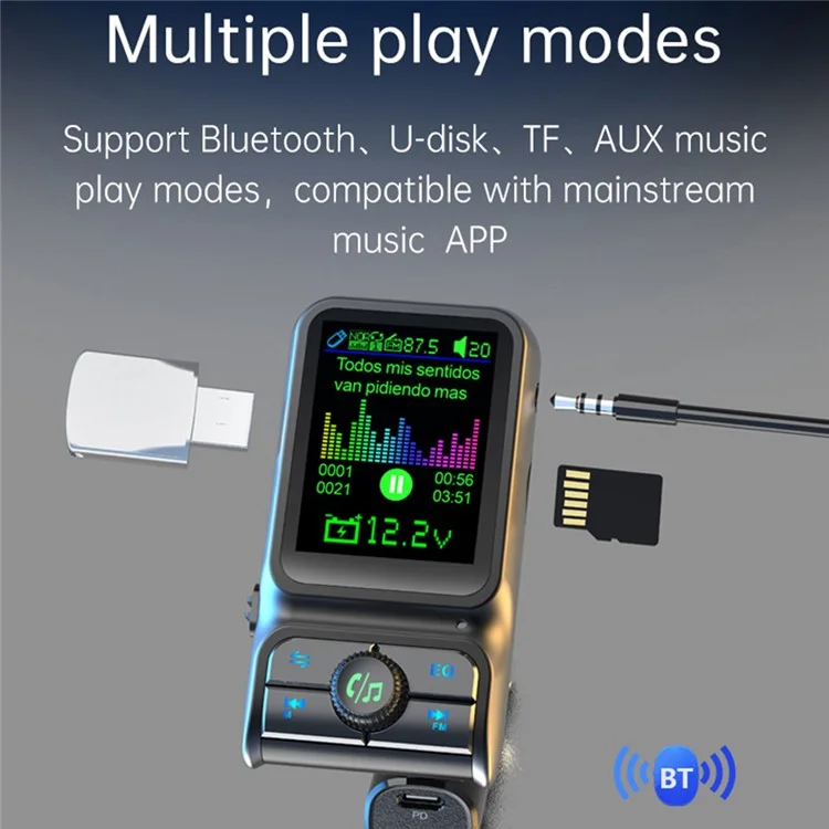 BC85 Car Bluetooth-compatible Player QC3.0 / PD Fast Charger 1.77" Color Screen Car FM Transmitter Support EQ Sound Adjustment