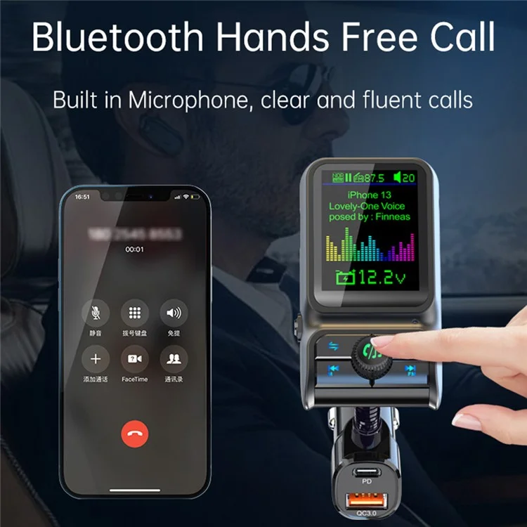 BC85 Car Bluetooth-compatible Player QC3.0 / PD Fast Charger 1.77" Color Screen Car FM Transmitter Support EQ Sound Adjustment