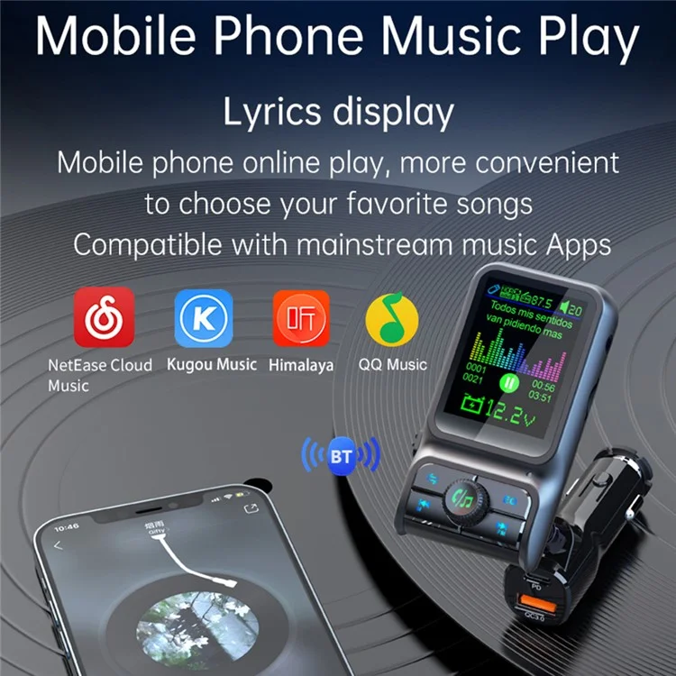 BC85 Car Bluetooth-compatible Player QC3.0 / PD Fast Charger 1.77" Color Screen Car FM Transmitter Support EQ Sound Adjustment
